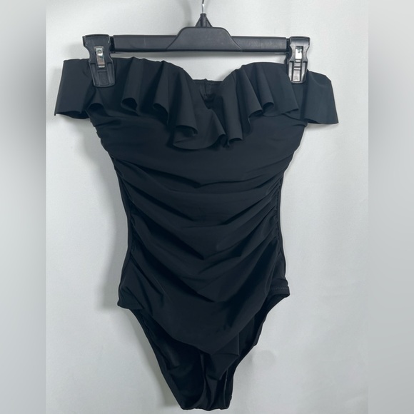 NWT J. Crew Size 2 Matte ruched one-piece swimsuit with ruffles In Black - Picture 6 of 13